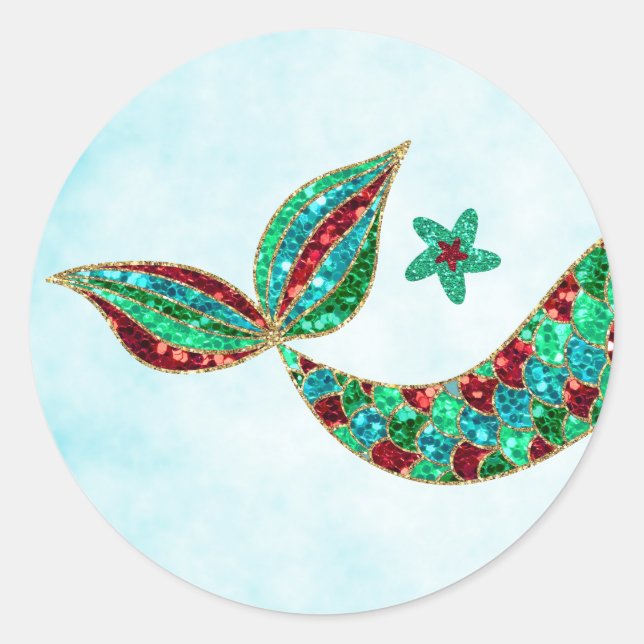 Mermaid sticker Glitter, Christmas Under the sea (Front)