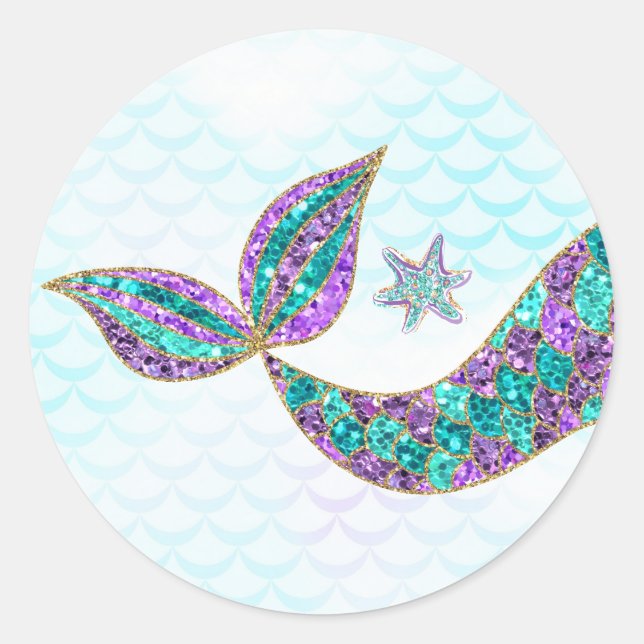Mermaid sticker Glitter, Under the sea Thank you (Front)