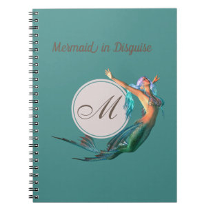 Mermaid Summer Blue Teal Monogram Modern Chic Notebook
