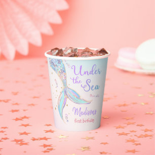 Mermaid Summer Pool 1st Birthday Party Paper Cups