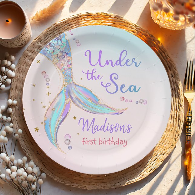 Mermaid Summer Pool 1st Birthday Party Paper Plate (Creator Uploaded)