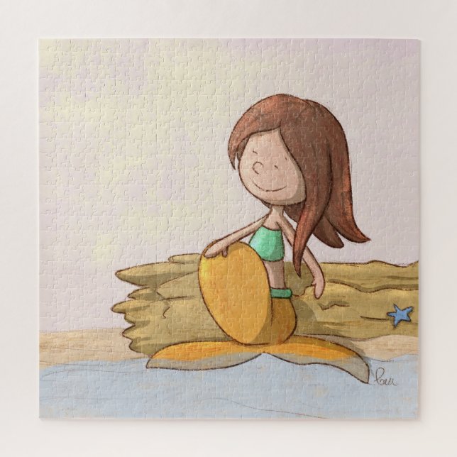 Mermaid Sunset Beach Dreaming Illustration Jigsaw Puzzle (Vertical)