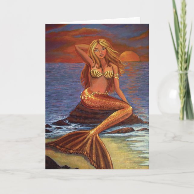 Mermaid Sunset Greeting Card (Front)