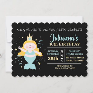 Mermaid Swim Pool Purple Sea Life Birthday Party Invitation
