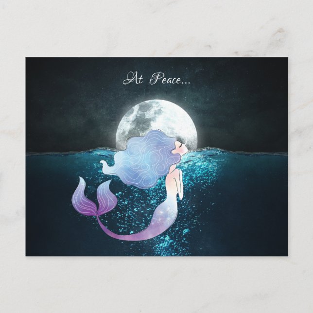 Mermaid Swimming At Peace Under the Full Moon Postcard (Front)