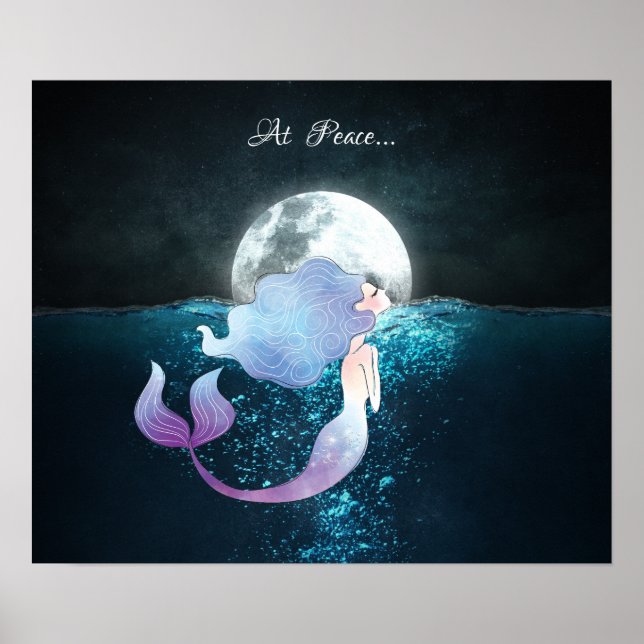 Mermaid Swimming At Peace Under the Full Moon Poster (Front)