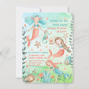 Mermaid Swimming Pool Party Invitation 