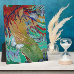 Mermaid Swimming with Butterflies Fantasy Art Plaque
