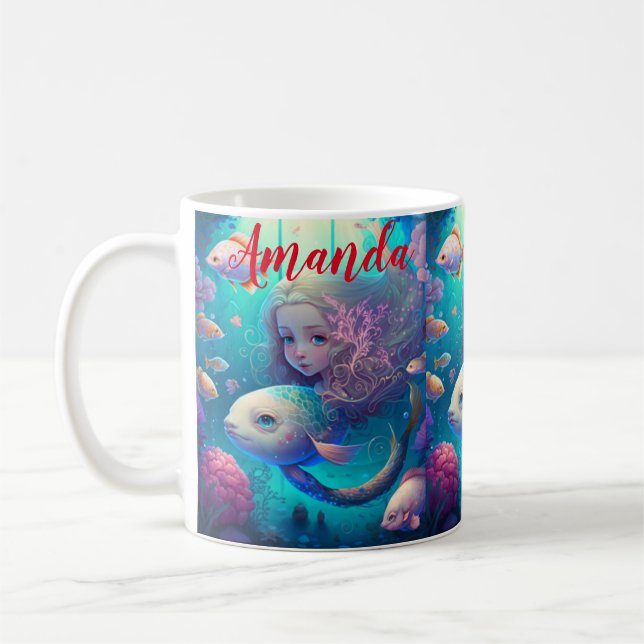 Mermaid swimming with fish    coffee mug (Left)