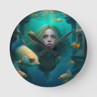 Mermaid swimming with fish cute wall clock