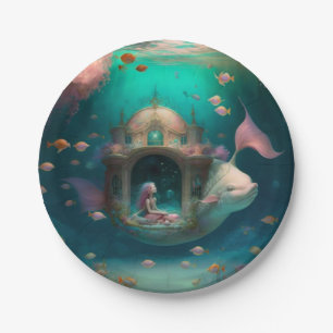 Mermaid swimming with fish cute wall clock paper plate
