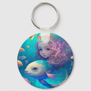 Mermaid swimming with fish   key ring