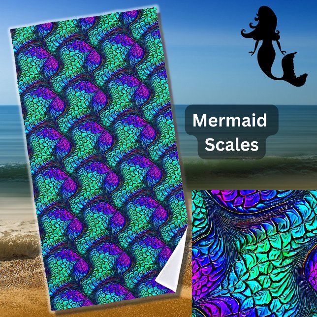 Mermaid Swirly Scales Aqua Blue Purple Pink Beach Towel (Creator Uploaded)
