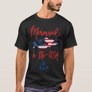 Mermaid T  USA Patriotic Flag Tail Font Red White  T-Shirt