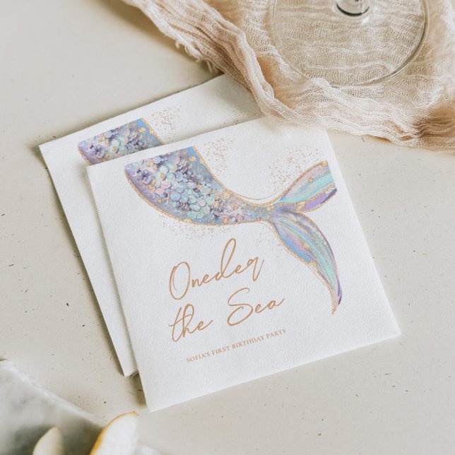 Mermaid Tail 1st Birthday Napkin (Creator Uploaded)
