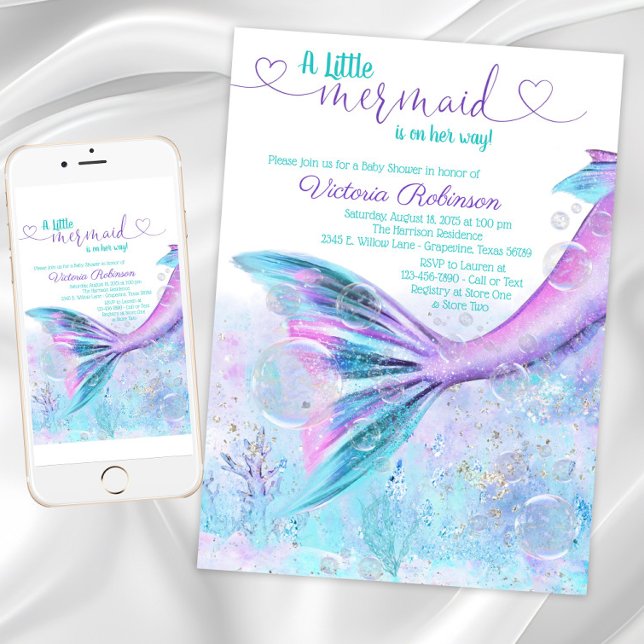 Mermaid Tail Baby Girl Baby Shower Invitation (Mermaid Tail Baby Shower Invitation. Instant download and printed invitations available.)