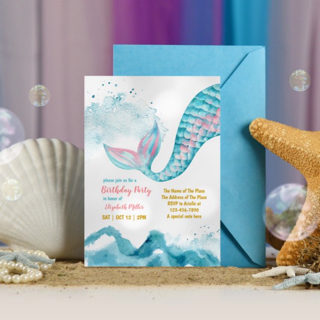 Mermaid Tail Baby Girl Theme Birthday Party Invitation (Creator Uploaded)