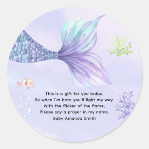 Mermaid tail baby shower prayer candle label