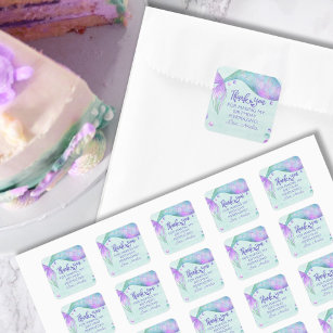 Mermaid Tail Birthday Party Favour Thank You Square Sticker