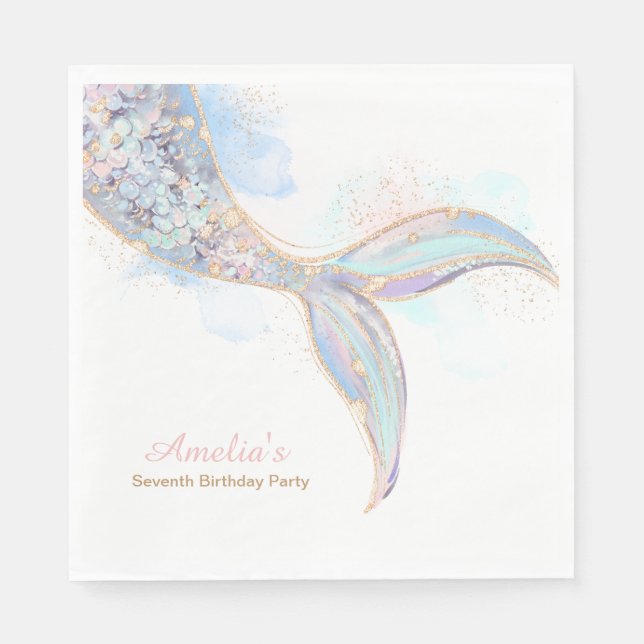 Mermaid Tail Birthday Party Napkins (Front)
