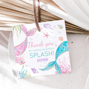 Mermaid Tail Birthday Party Square Favour Tags