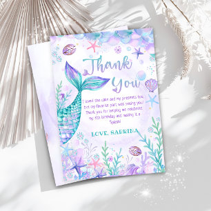 Mermaid Tail Birthday Photo Thank You Card