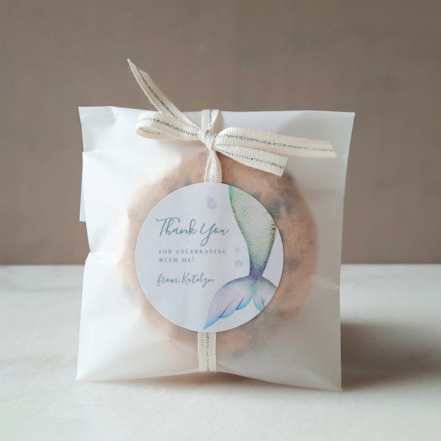 Mermaid Tail Birthday Thank You Classic Round Sticker (Creator Uploaded)