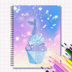 Mermaid Tail Cupcake Pastel Pink Blue Personalised Notebook