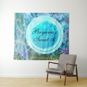 Mermaid Tail Enchanted Ocean Port Party Backdrop Tapestry