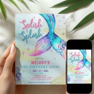 Mermaid Tail Glitter 4th Birthday Invitation