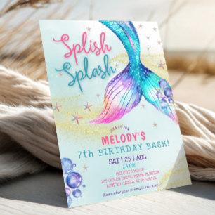 Mermaid Tail Glitter 7th Birthday Invitation