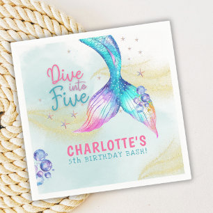 Mermaid Tail Glitter Dive into Five birthday Napkin