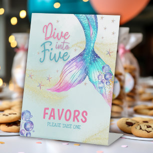 Mermaid Tail glitter dive into five Favors  Pedestal Sign