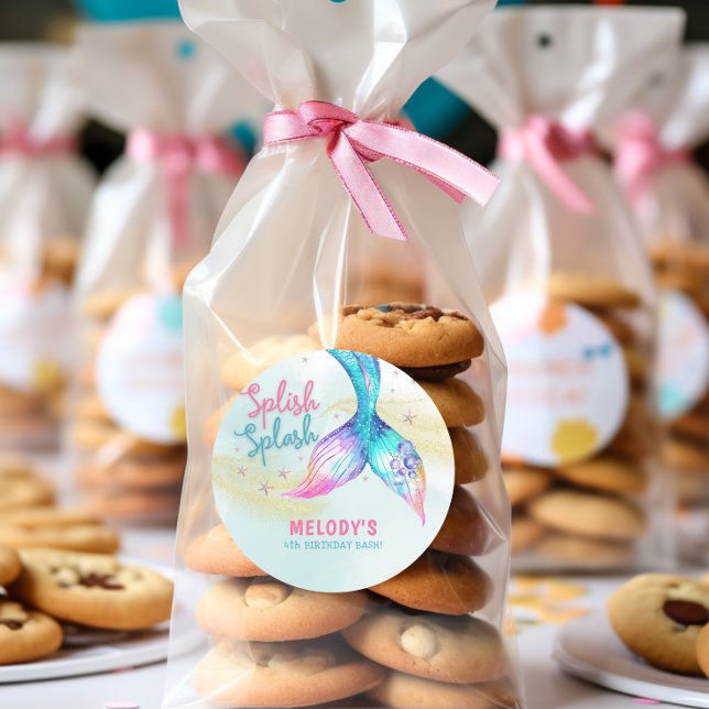 Mermaid Tail Glitter Splish Splash birthday Classic Round Sticker (Creator Uploaded)