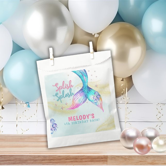 Mermaid Tail Glitter Splish Splash birthday Favour Bags (Creator Uploaded)