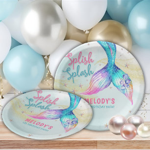 Mermaid Tail Glitter Splish Splash birthday Paper Plate