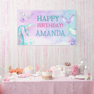 Mermaid tail Happy Birthday Under the Sea Banner