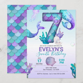 Mermaid Tail Mermaid Invitation for 7th Birthday