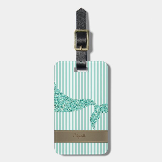 Mermaid Tail Mint White Stripes Luggage Tag (Front Vertical)