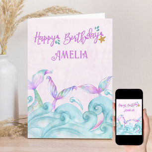 Mermaid Tail Ocean Waves Personalised Birthday Card
