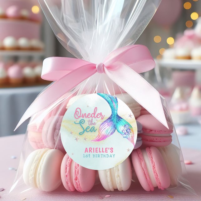 Mermaid Tail Onder the sea 1st birthday Classic Round Sticker (Creator Uploaded)
