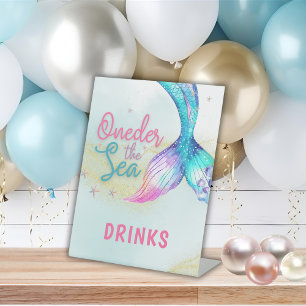 Mermaid Tail Onder the sea 1st birthday Drinks Pedestal Sign