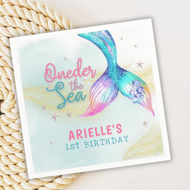 Mermaid Tail Onder the sea 1st birthday Napkin (Creator Uploaded)