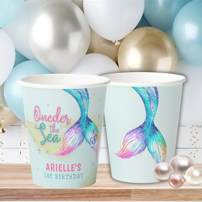 Mermaid Tail Onder the sea 1st birthday Paper Cups (Creator Uploaded)