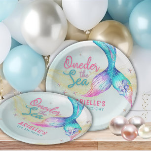 Mermaid Tail Onder the sea 1st birthday Paper Plate