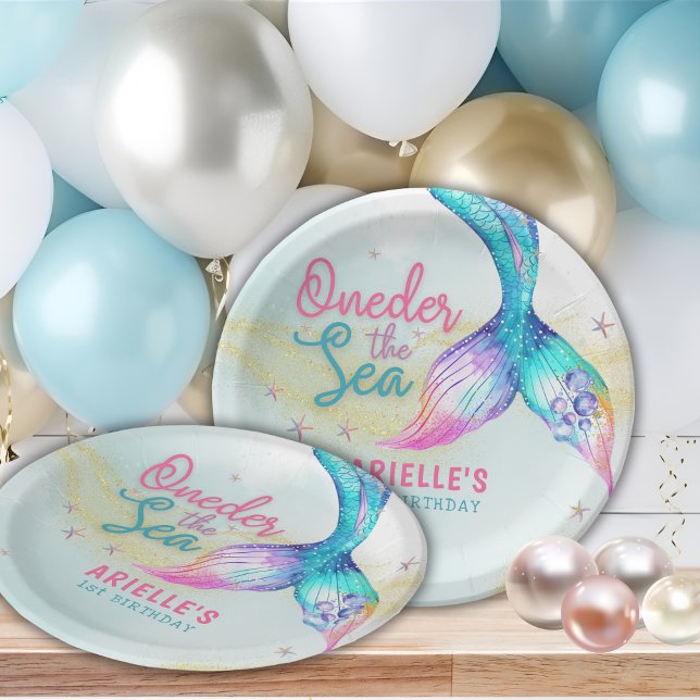 Mermaid Tail Onder the sea 1st birthday Paper Plate (Creator Uploaded)