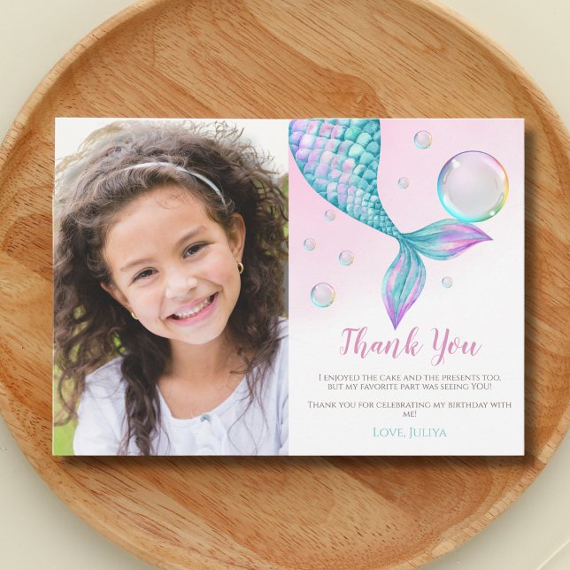 Mermaid Tail photo Birthday Thank You Card (Creator Uploaded)