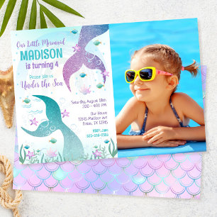Mermaid Tail Photo Under the Sea Birthday  Invitation