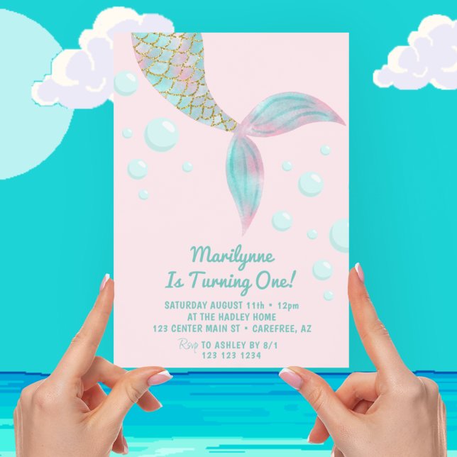 Mermaid Tail Pink 1st Birthday Invitation (Creator Uploaded)