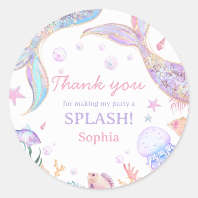 Mermaid Tail Sea Birthday Party Classic Round Sticker (Front)